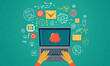 © Star - Hands typing on laptop with online education and digital learning icons connecting digitally