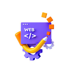 Png 3d illustration of web development concept with code isolated on transparent background