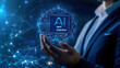 © Star - Businessman holds futuristic ai chip with glowing neural network overlay technology innovation concept