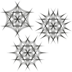 Abstract star bursts. Geometric vector shape. Dynamic line design. Monochrome style element.