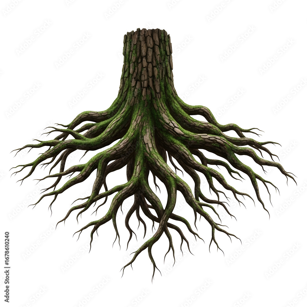 Exposed tree roots with intricate patterns, showcasing the strength and ...