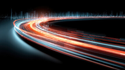 Wall Mural - dynamic light trails create mesmerizing effect on dark background, showcasing vibrant colors of red 