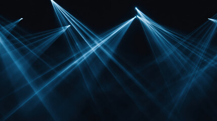 Wall Mural - bright beams of blue light create dynamic atmosphere, illuminating dark background. interplay of lig