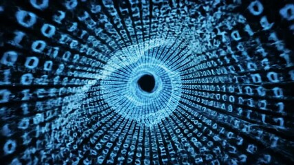 Digital tunnel of binary code flowing through cyberspace network