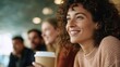 © Eve - Smiling young woman with coffee in casual meeting, friendship and lifestyle, positive emotions and modern community