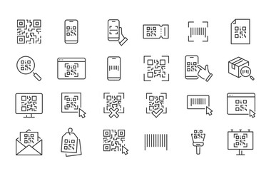 QR code web icons in line style. Scanning, coding, information, qr code, sign,identification. Vector illustration.