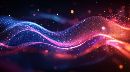 Wall Mural - Abstract Wavy Background with Glittering Lights and Bokeh