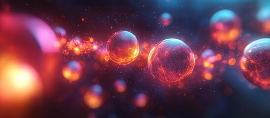 Wall Mural - Glowing Spheres with Sparkle and Blur in a Dark Background
