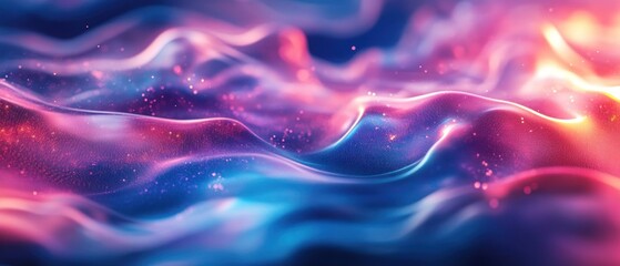 Wall Mural - Abstract digital landscape with glowing waves and sparkling particles