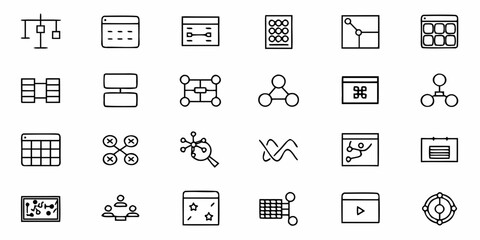 Modern icons representing data, strategy, and connections for business presentations and digital design