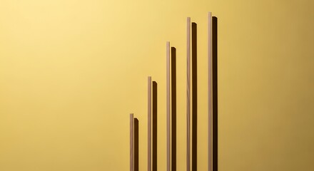 Wooden sticks in a row on yellow background