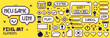 © Aleksandra Abramova - A set of pixel game art 8 bit icons drawn in a yellow and white color scheme. Speech bubbles, hearts, crown and many other elements.