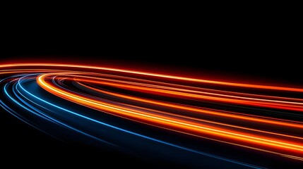 Wall Mural - the image showcases dynamic light trails of vivid orange and electric blue hues against a stark blac