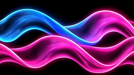 Wall Mural - the image shows abstract, flowing waves of light in vibrant blue and pink hues set against a stark b
