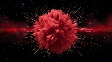 Wall Mural - a vibrant red, 3d fractal sphere stands out against a dark background, with radiating lines and part