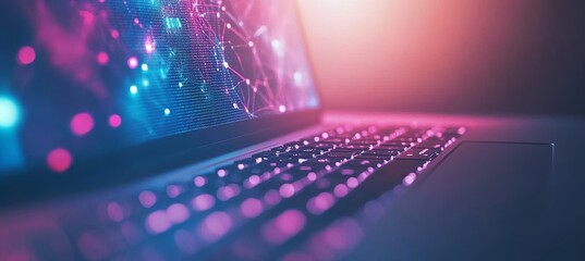 Neon Data Hub Futuristic Laptop Glowing with Vibrant Connectivity and Streamlined Information