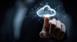 © CIMOT - Finger touching a glowing cloud representing cloud computing and digital technology.