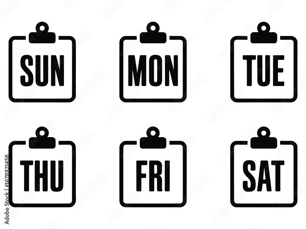 Days of the Week Clipboard Icons – Minimal Vector Design for Scheduling ...