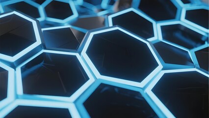 Illuminated Hexagonal Grid Pattern with Blue Light