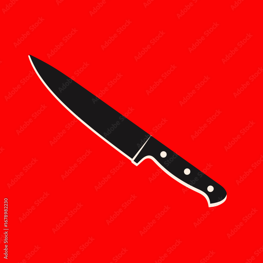 A minimalist black silhouette of a chef's knife isolated on a bold red  background. This sharp vector icon is perfect for culinary, cooking, and  kitchen themes Stock Vector | Adobe Stock, image size:1000x1000