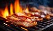 © Zue - Sizzling bacon cooking over hot flames on a grill