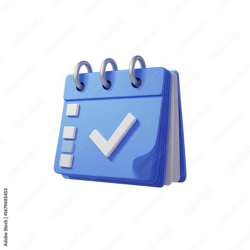 Blue calendar with check mark 3d render icon PNG file Stock ...