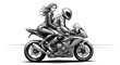 © Agil - Stylized depiction of a motorcycle ride featuring two figures in monochrome