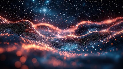 Wall Mural - abstract cosmic landscape with glowing waves of ligh, creating a mesmerizing vsual experience ideal 