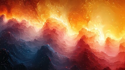 Wall Mural - vibrant abstract landscape of fiery waves in rich res and blues, evoking energ and movement, perfect