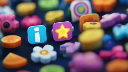 Colorful 3D render of flat UI design with progress bars and icons, for web design, app interface, or tech presentation