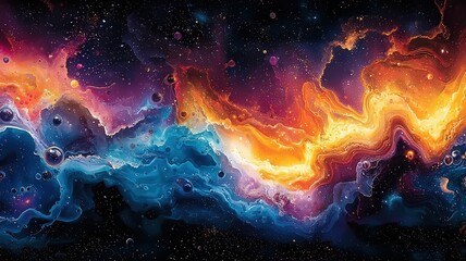 Wall Mural - vibrant cosmic nebula with swirling colors of orange blue, and purple, capturig the beauty of the un