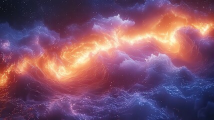 Wall Mural - vibrant cosmic waves of orange and blue swirl throug the universe, creating a esmerizing and dynamic