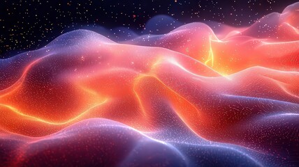 Wall Mural - vibrant abstract landscape with glowing waves, creatng a mesmerizing visual efect; perfect for techn