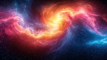 Wall Mural - vibrant cosmic nebula: a stunning swirl of fiery red, oranges, and cool blues n a starry backdrop, p