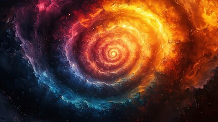 Wall Mural - vibrant spiral galaxy: a stunning cosmic swirl of firy orange and deep blue hus, evoking wonder and 