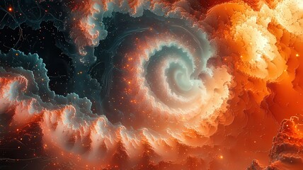 Wall Mural - vibrant cosmic swirl: a stunning nebula in fiery orage and deep blue hues, capuring the beauty of th