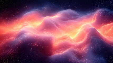 Wall Mural - vibrant cosmic waves of pink and orange light flowin through a starry backdrop evoking a sense of wo