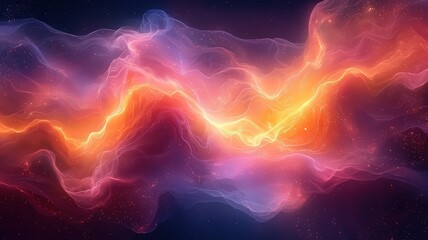 Wall Mural - vibrant cosmic waves of energy in hues of purple andorange, creating a mesmeriing abstract backgroun