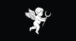 © hayati - Monochrome celestial cupid, illustration of angelic figure bearing the crescent moon, mystical charm and spiritual presence concept