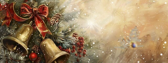Wall Mural - christmas holiday decoration with vintage christmas bells on a winter background.