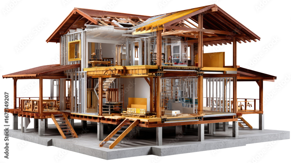 Architectural Showcase: A cross-section of a detailed home showcases ...