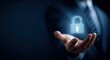 © MICRO PICT - Businessman holding a glowing digital padlock for cybersecurity and data protection concept.