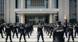 © Patrick - Security team training outdoors at international security agency headquarters with personnel in uniform standing in formation for coordination and discipline exercise