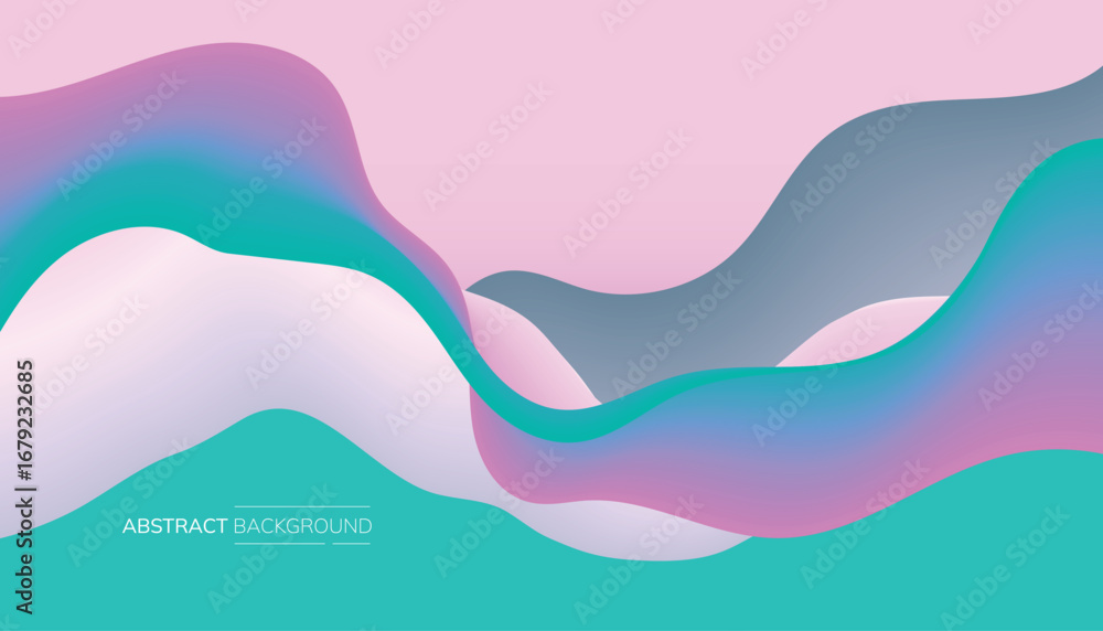 Pastel Abstract Background with Wavy Shapes in Pink Teal and White ...