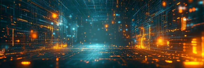 Digital Abstraction: An immersive, cutting-edge digital landscape filled with a mesmerizing array of lines, lights, and vibrant hues, symbolizing the interconnected world of technology and innovation.