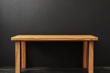 Minimalist Wooden Table Against a Dark Wall Rustic Design and Interior on transparent background