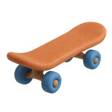 Orange skateboard 3d render blue wheels wooden base toy fun activity high quality professional
