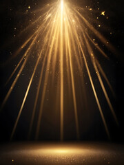 Wall Mural - Golden sparkling lights illuminate a dark stage with a bright spotlight effect