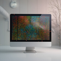 2d illustration abstract digital binary data on computer screen