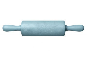 Rolling pin with handles and central cylinder decorated with embossed leaves, isolated on transparent background